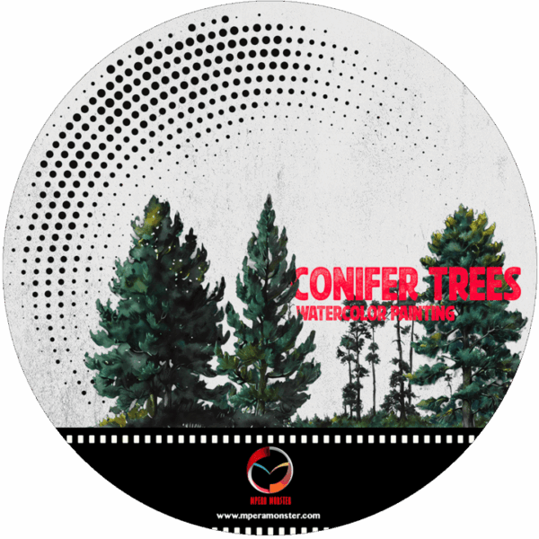 Conifer Trees Watercolor painting Package
